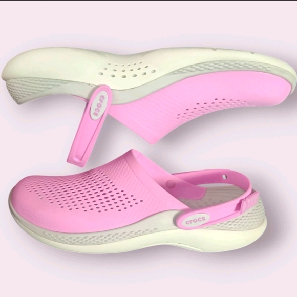 CROCS Men\'s Size 11 Lite Ride Slip On Pink White Grey Slingback Sandal Shoes